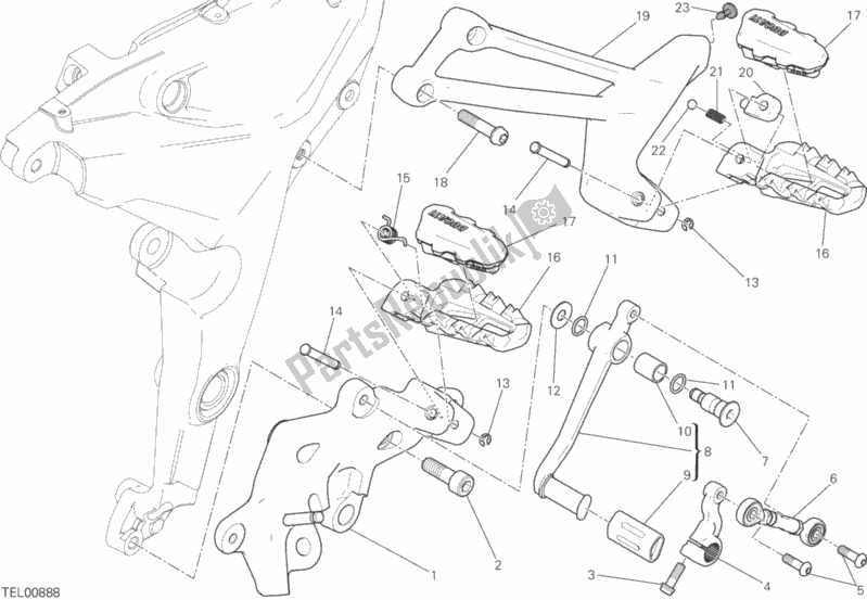 All parts for the Footrests, Left of the Ducati Multistrada 1200 S Pikes Peak Thailand 2017